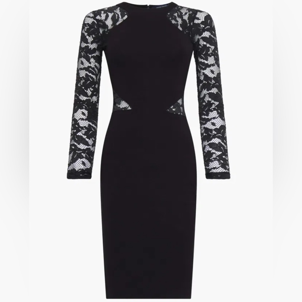 NWT French Connection Viven Black Lace Mesh-Sleeve Mini Dress, size 4